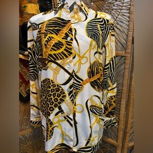 Vintage NWT 80s designer Paolo Santini retro geo print silk blouse